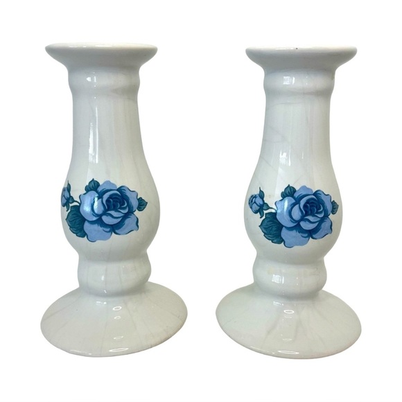 Vintage Blue Velvet 6 Inch Candlesticks by Jay Imports - Picture 1 of 11